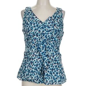 Ann Taylor Factory Blue Ruffled Sleeveless Blouse